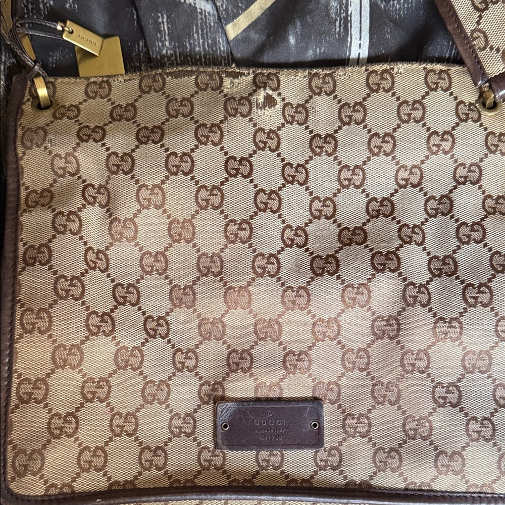Gucci Tan and Brown Monogram Shoulder Bag